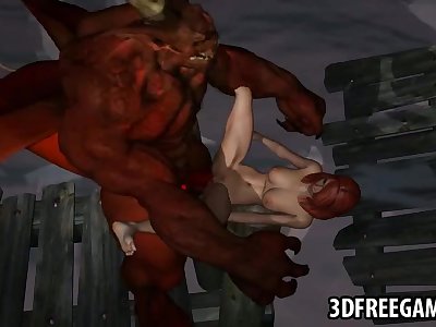 Hot 3D babe fucked by a demon