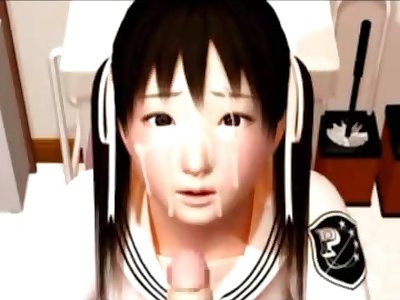 3D Schoolgirl Gets Face Jizzed!