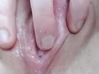 Hairy wet honeypot closeup