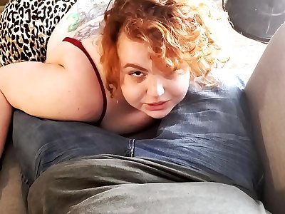 red-haired sucking daddy off and taking his internal cumshot