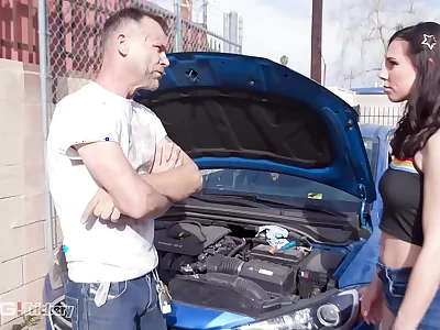 Trickery - Ill-lit Teen Pays Mechanic With Her Pussy